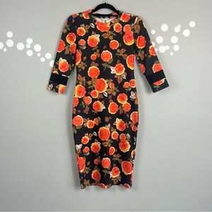 Zara Trafaluc Orange Floral Bodycon Dress Size S NWT